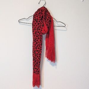 Red Leopard Print Scarf with Fringe